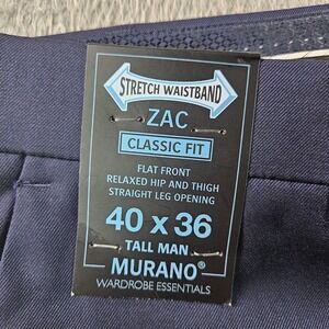NEW Murano ZAC Dress Pants Men 40 x36 Classic Flat Front Navy‎ Stretch Waistband